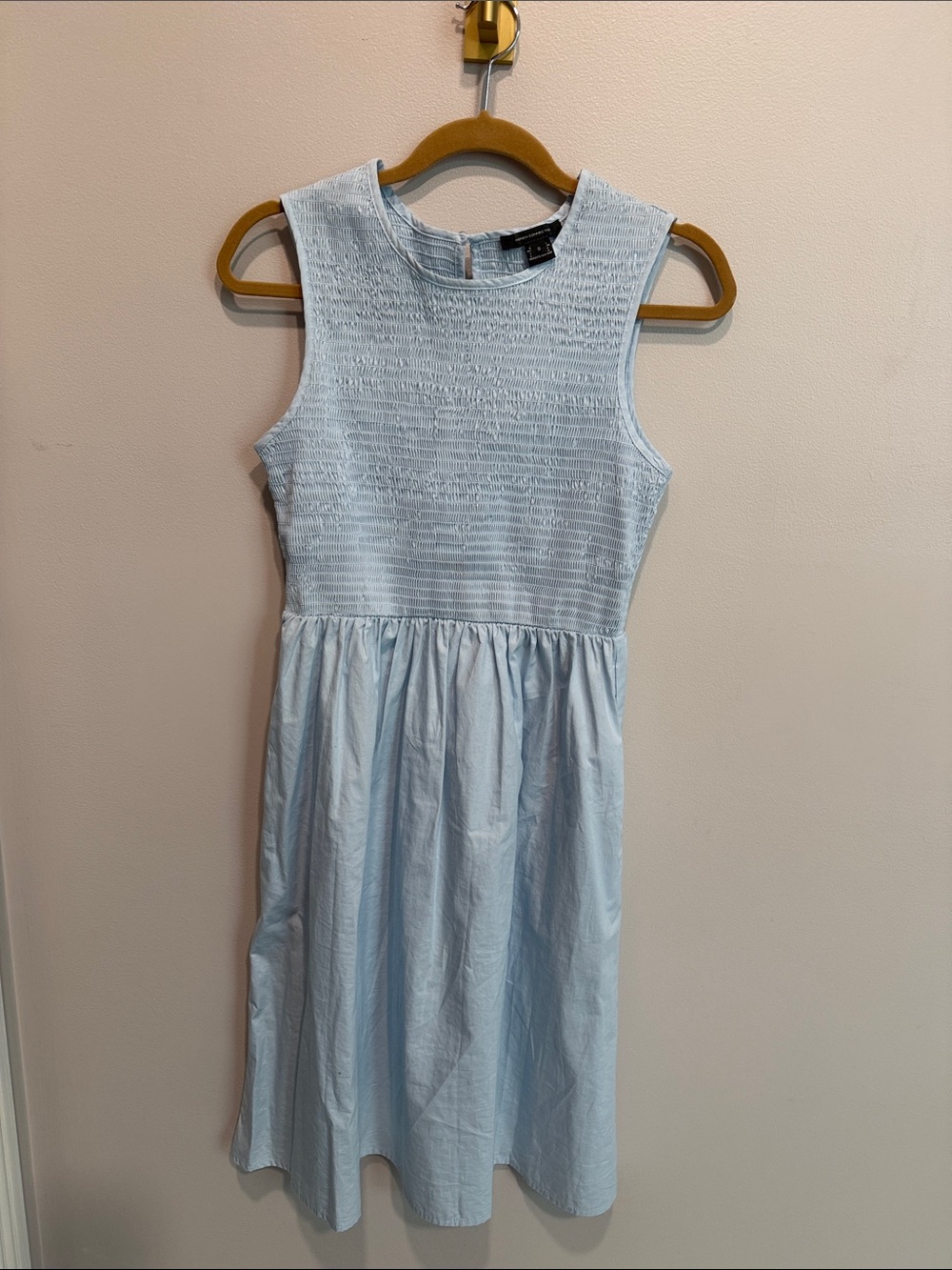 French Connection Light Blue Sleeveless Smocked Midi Dress